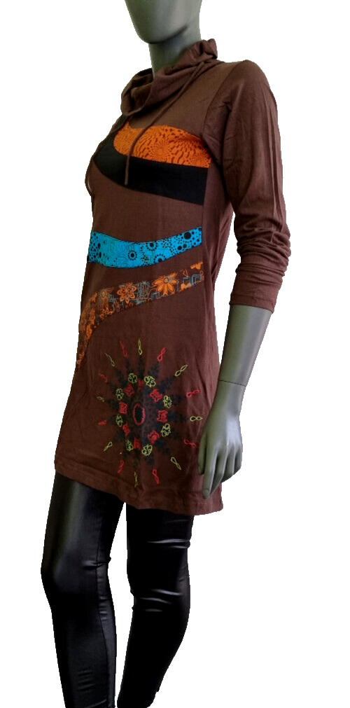 Longsleeve Kleid Nepal Patchwork Ethno Hippie Boho braun Gr. 34/36 kl.38