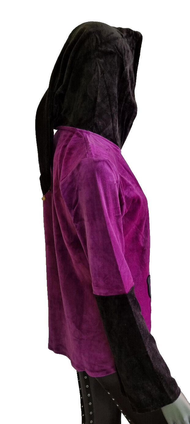 Gugel Nickisamt Sweater Gothic Witch Medieval Larp schwarz-bordeaux Gr.36-42