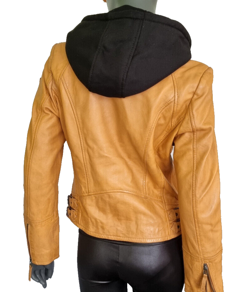 Gipsy Lederjacke mit Sweat Hoodie Bikerjacke karamell Gr. XXL/40-42