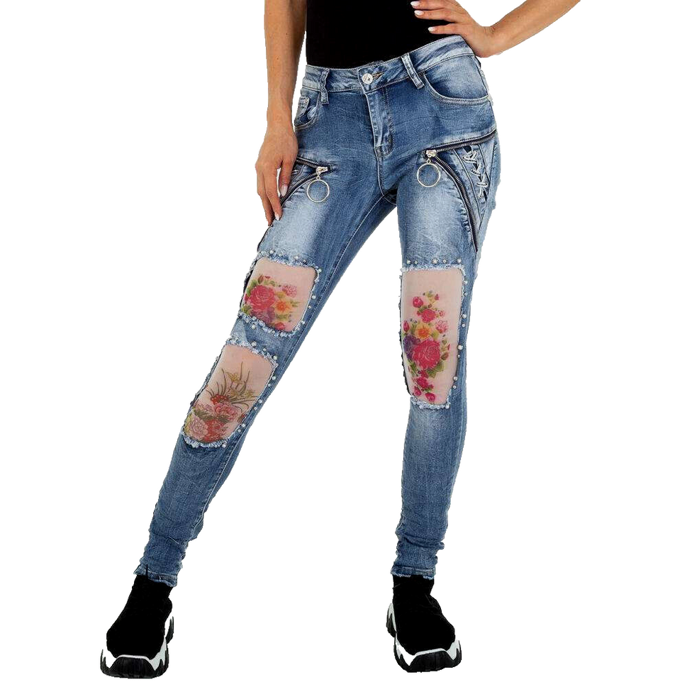 Original Damen Jeans Skinny Rosen destroyed stretch Low Cut Hüftjeans Gr.34-36