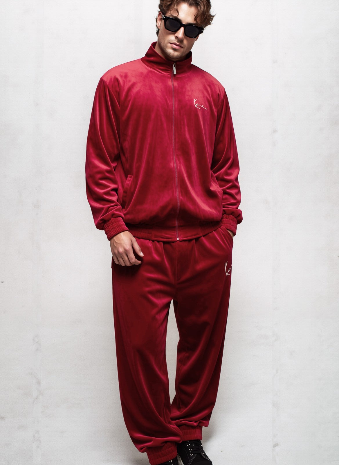 Karl Kani Jacke Samt signature Rot Gr. M