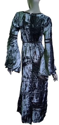 Samtkleid Maxikleid Mittelalter Gothic Witch blaugrau Gr. 36-38