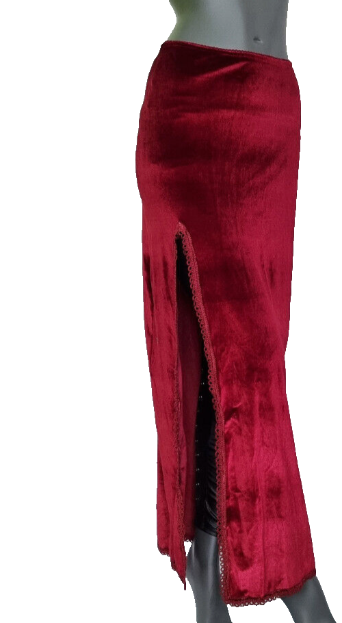 Bäres Gothic Medieval Larp Punk Maxirock Samtrock Schlitz rot Gr.34-38