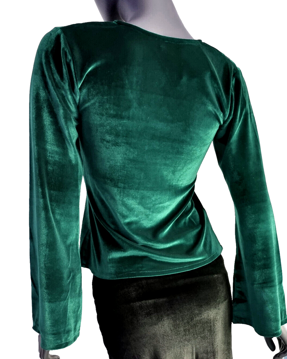 Samtshirt grün Longsleeve Gothic Mittelalter Witch Pixie Gr. 38/40