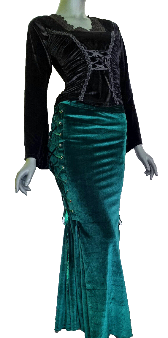 Bäres Maxirock Corsagenrock Samt victorian gothic smaragdgrün Gr.34/36