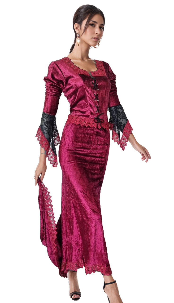 2 Teiler Rock + Bluse Gothic Barock Victorian bordeauxfarben Gr.36/38 kl.40