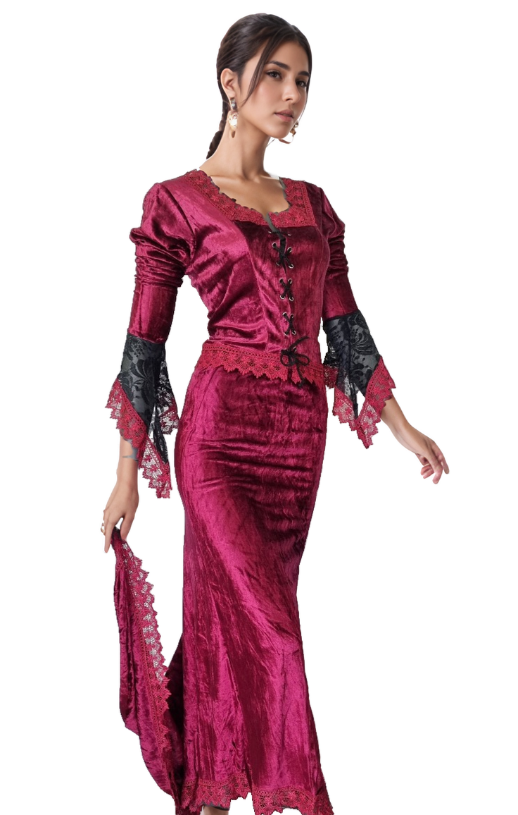 2 Teiler Rock + Bluse Gothic Barock Victorian bordeauxfarben Gr.34/36 kl.38