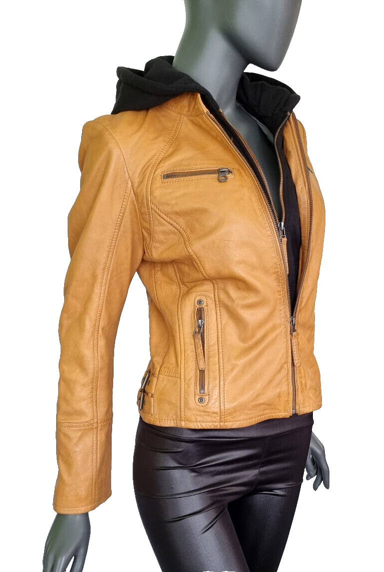 Gipsy Lederjacke mit Sweat Hoodie Bikerjacke karamell Gr. XXL/40-42