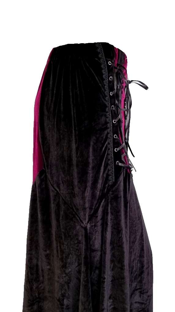 Maxirock Samt Corsagenlook Gothic Witch Punk Country schwarz-rot Gr.34-38