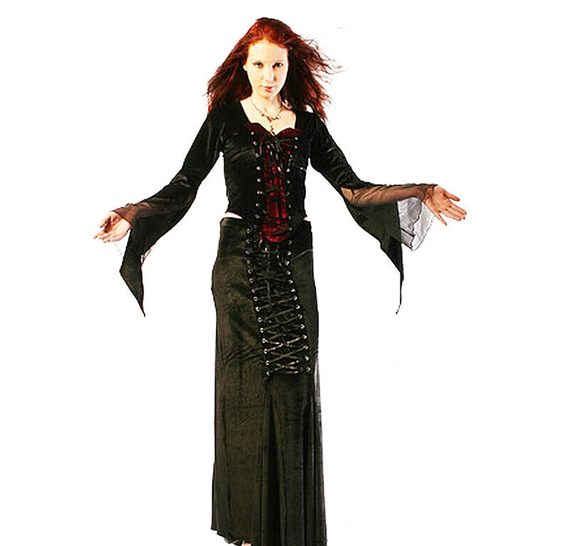 Samtbluse Miedershirt Gothic Witch Medieval schwarz grün Larp Gr.40-42