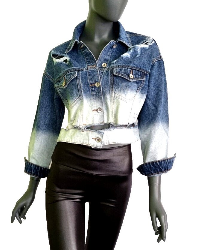 Jeansjacke cropped Boyfriend used destroyed dip dye Gr. 38-40