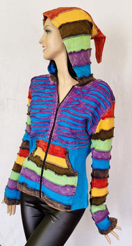 Razor Cut Gugel Patchwork Jacke Nepal Goa Ethno Gr.34-38