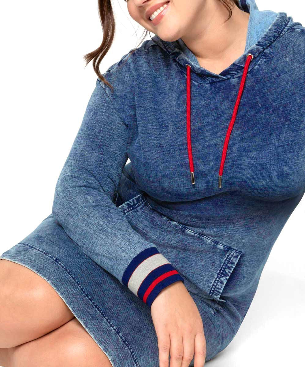 Sheego Sweatkleid Longsleeve Hoodie Jeans Vintage Look Gr.54