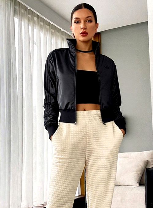 Adidas Originals Firebird Fitted Damen Jacke schwarz glänzend Gr.L/ 40