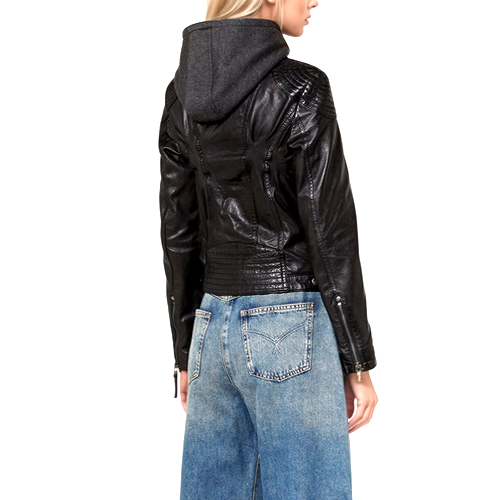 Gipsy Mauritius Lederjacke mit Sweat Hoodie Bikerjacke schwarz Gr. S/34