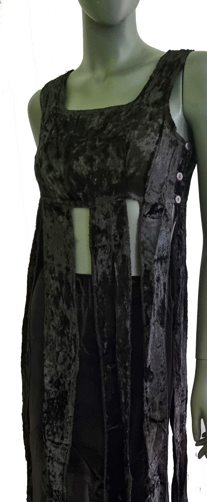 Samt Longtop Zipfel Überkleid blau Pixie Gothic Boho Gr.34-38