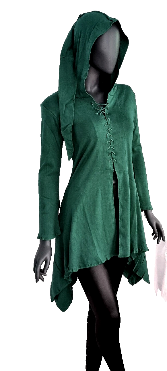 Gugel Zipfeljacke Medieval Gothic Ethno Hippie Witch Pixie tannengrün Gr.L/XL