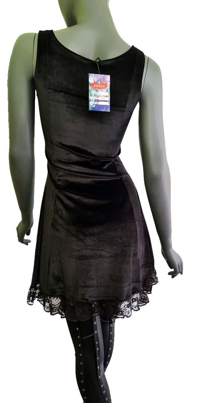 Samtkleid mit Spitze schwarz Gothic Punk Medieval Gr.34/36