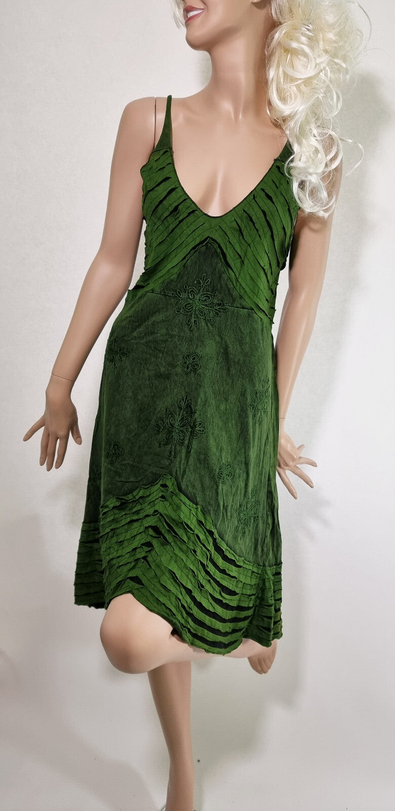 Razor Cut Ethno Kleid handgewebt blau grün rot Hängerkleid Gr.34-38