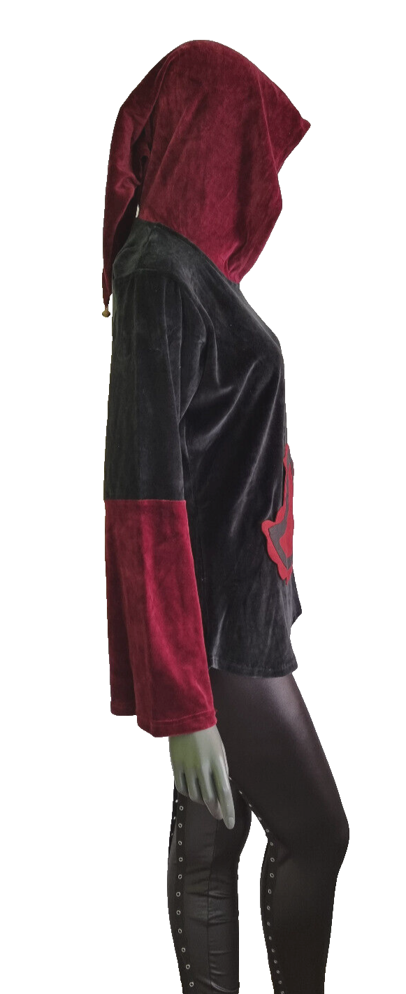 Gugel Nickisamt Sweater Gothic Witch Medieval Larp bordeaux-braun Gr.36-42