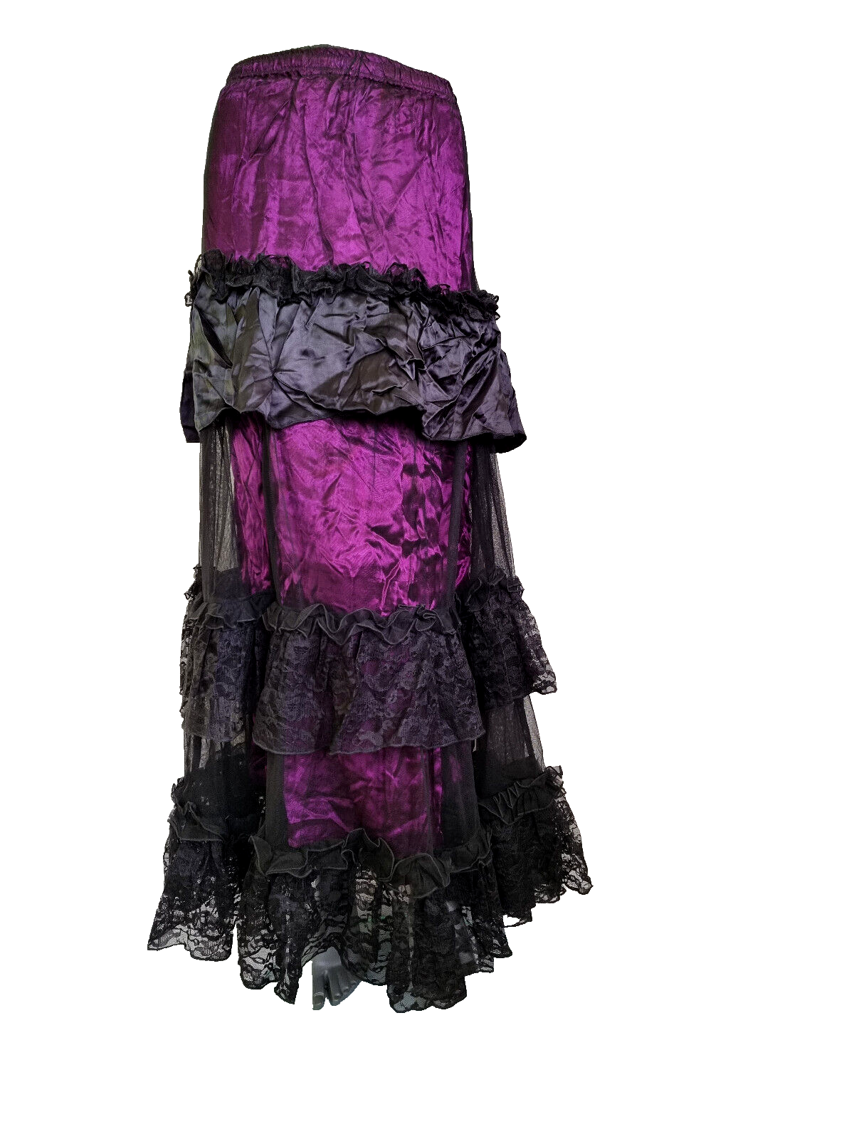 Maxirock Gothic Victorian Punk Larp Tüll violett Stufenrock Gr.36-44 freesize