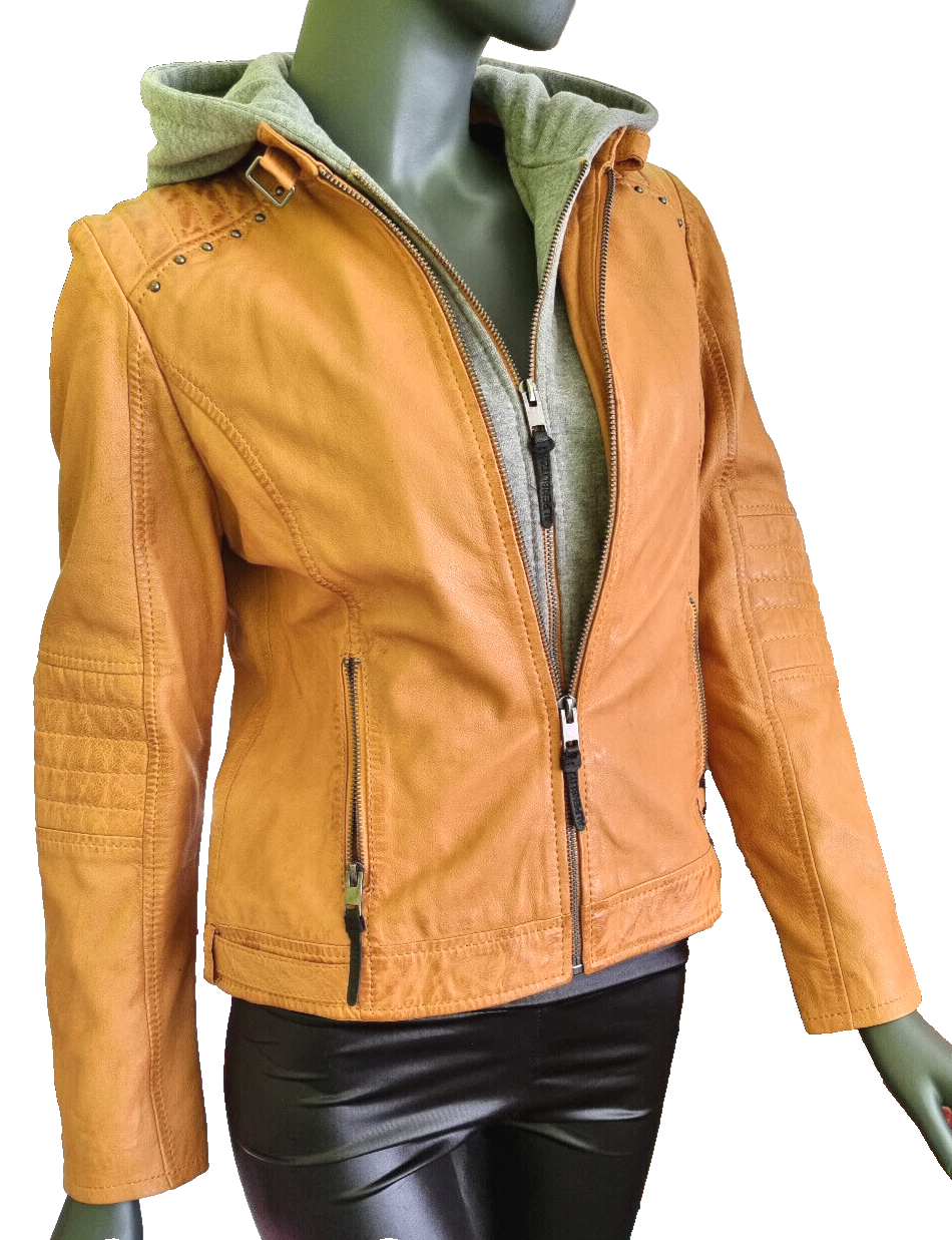 Alpenblitz Lederjacke mit Sweat Hoodie Bikerjacke Lammnappa Echtgrösse 38 (40)