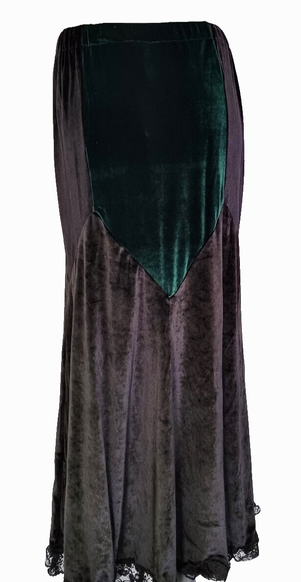 Maxirock Samtrock Corsagenrock Gothic Witch Punk Larp schwarz-grün Gr.34-38