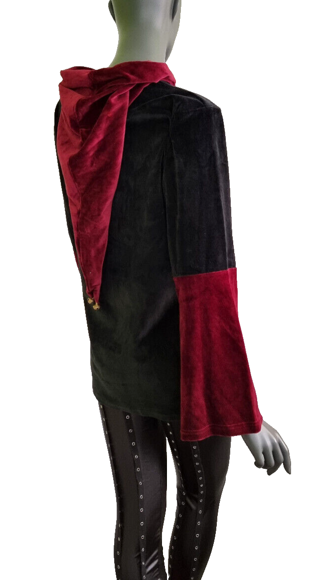 Gugel Nickisamt Sweater Gothic Witch Medieval Larp bordeaux-schwarz Gr.36-42