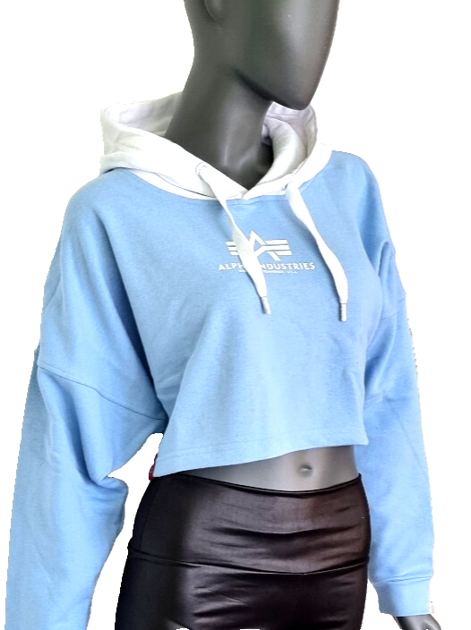 Alpha Industries short Hoodie hellblau weiss oversized fit Gr.S/38/40