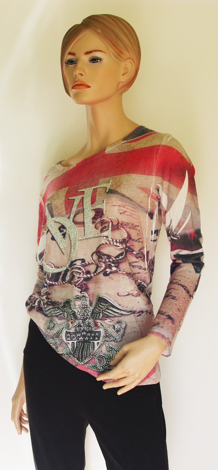 LUNA Italy Union Jack Oversize Vintage Shirt mit Nieten Gr.34-38