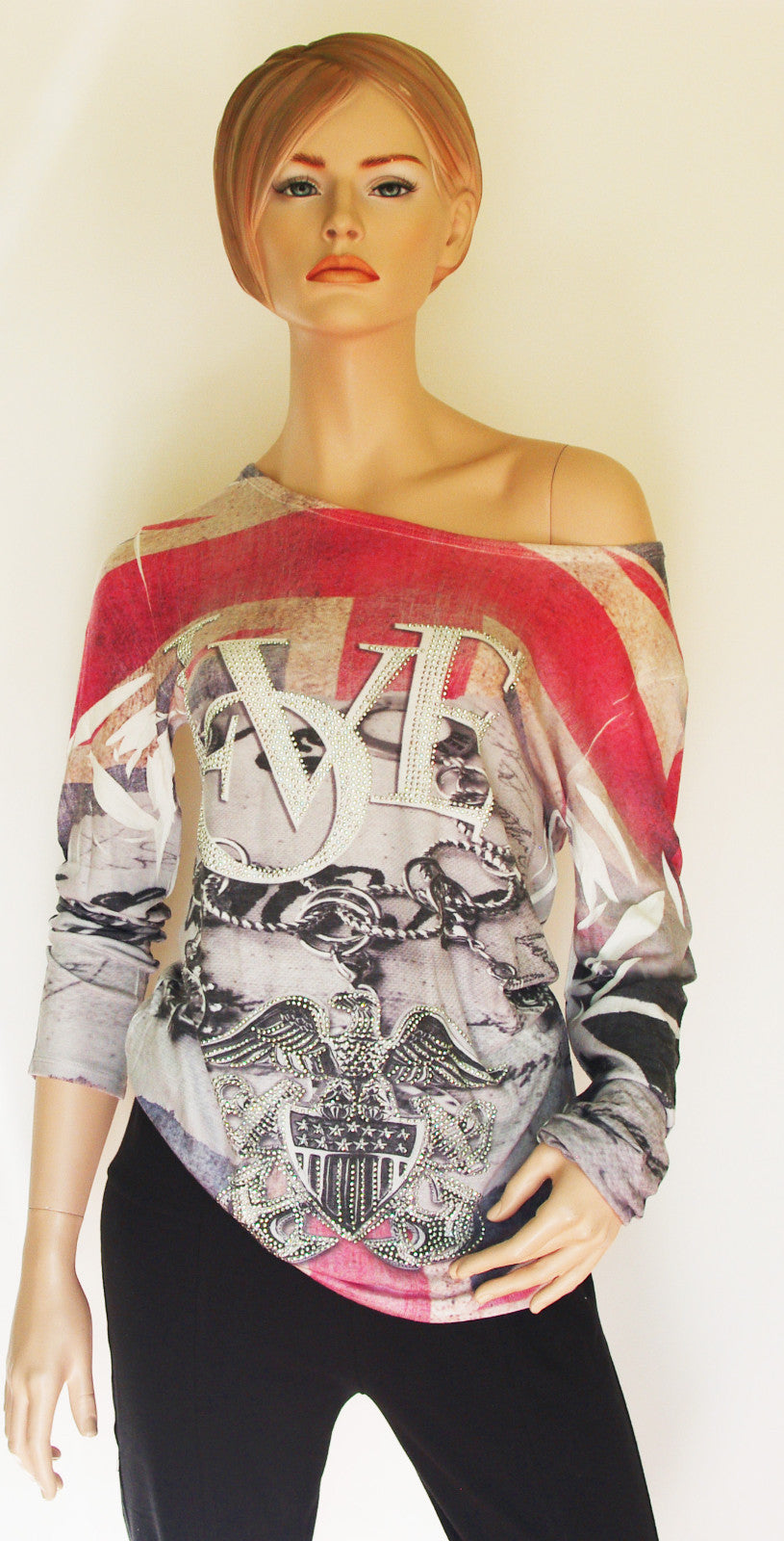 LUNA Italy Union Jack Oversize Vintage Shirt mit Nieten Gr.34-38