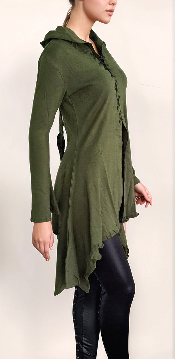 Gugel Zipfeljacke Medieval Gothic Ethno Hippie Pixie grün, orange Gr.S/M, L/XL