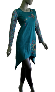 Longsleeve Kleid Nepal Patchwork Ethno Hippie Boho blau Gr. 34/36 kl.38