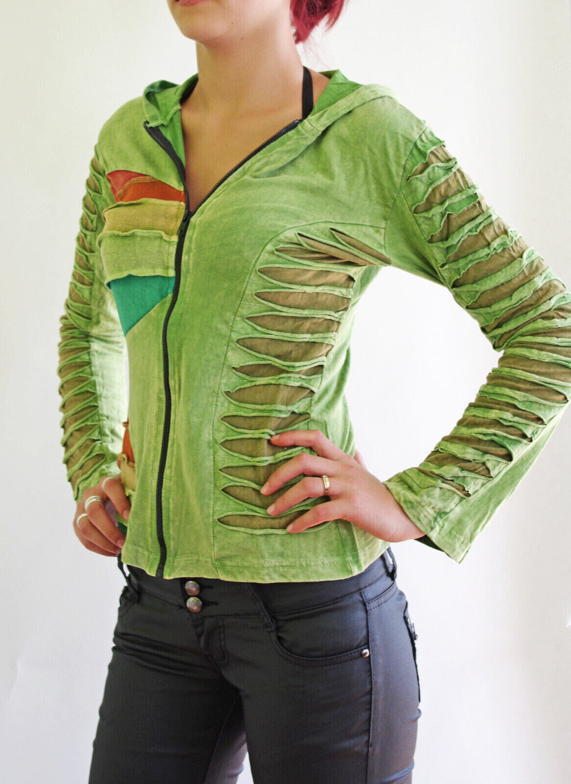 Shirtjacke Gugel Razor Cut Patchwork Jacke Nepal Goa Ethno Gr.34-38