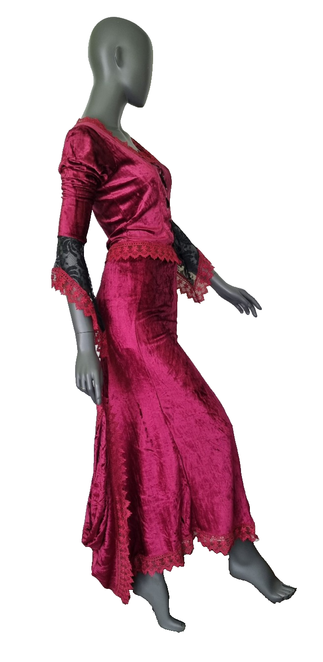 2 Teiler Rock + Bluse Gothic Barock Victorian bordeauxfarben Gr.34/36 kl.38