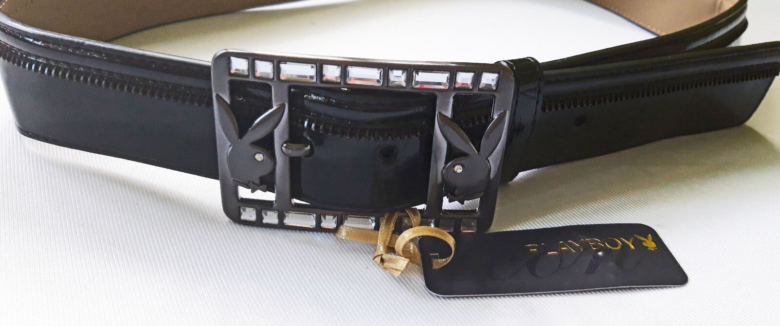 Playboy Lack-Gürtel mit Strass black-black s,m,l