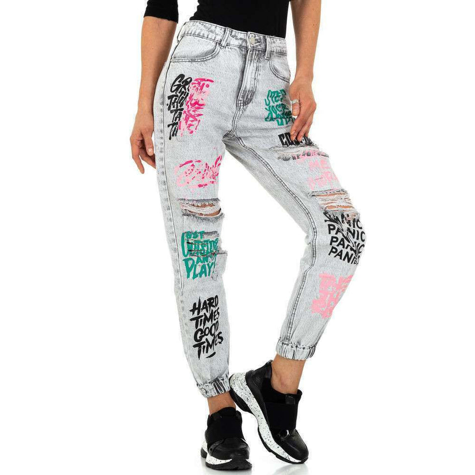 Redial Boyfriend Graffiti Print used Jeans Shoppbündchen Baggyjeans Gr.36