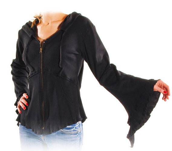 Gugel Zipfel Shirtjacke Schnürung Goa Gothic Medieval Hippie Witch Gr.40-42