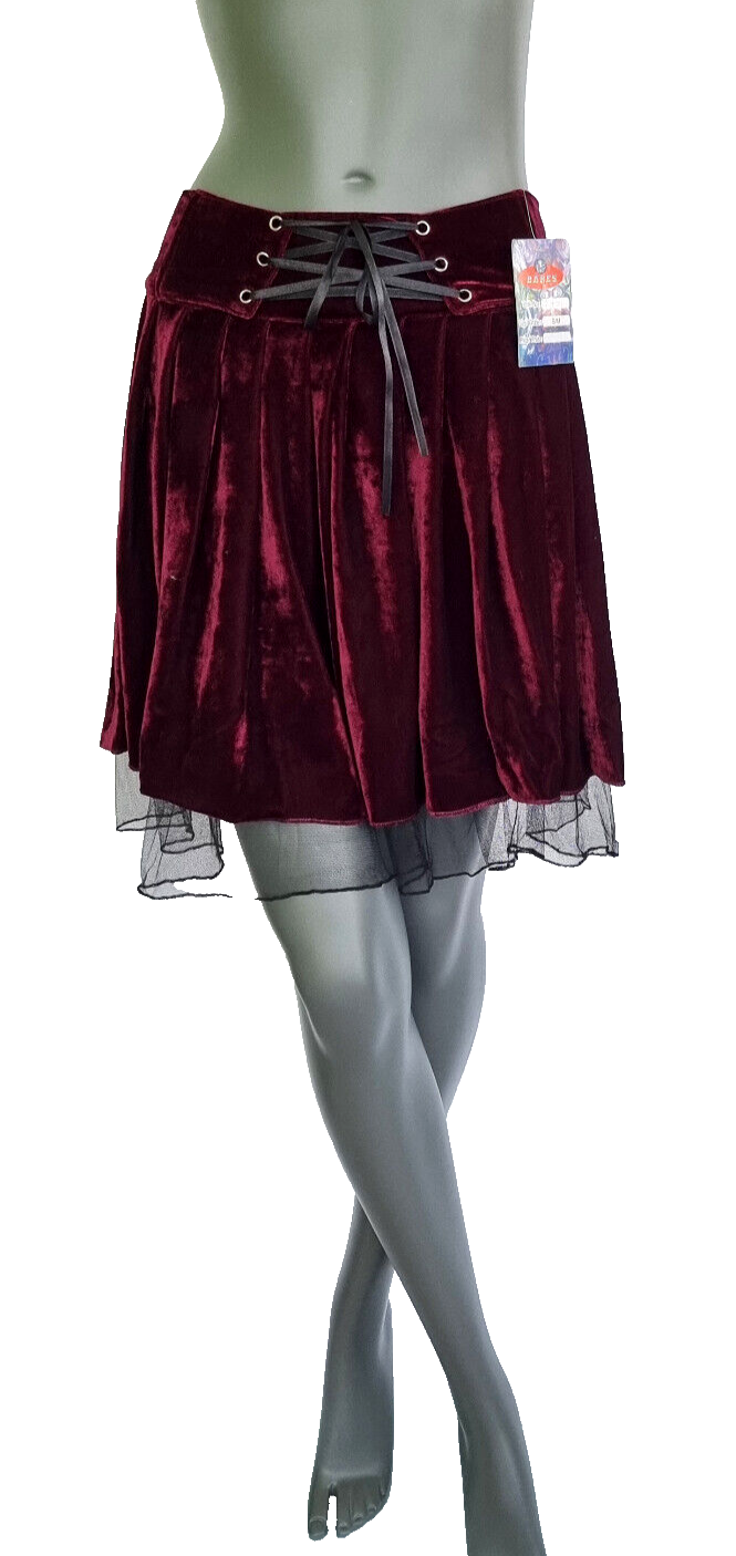 Minirock Samtrock Faltenrock Gothic Punk Rock Pixie Dark dunkelrot Gr.34-38