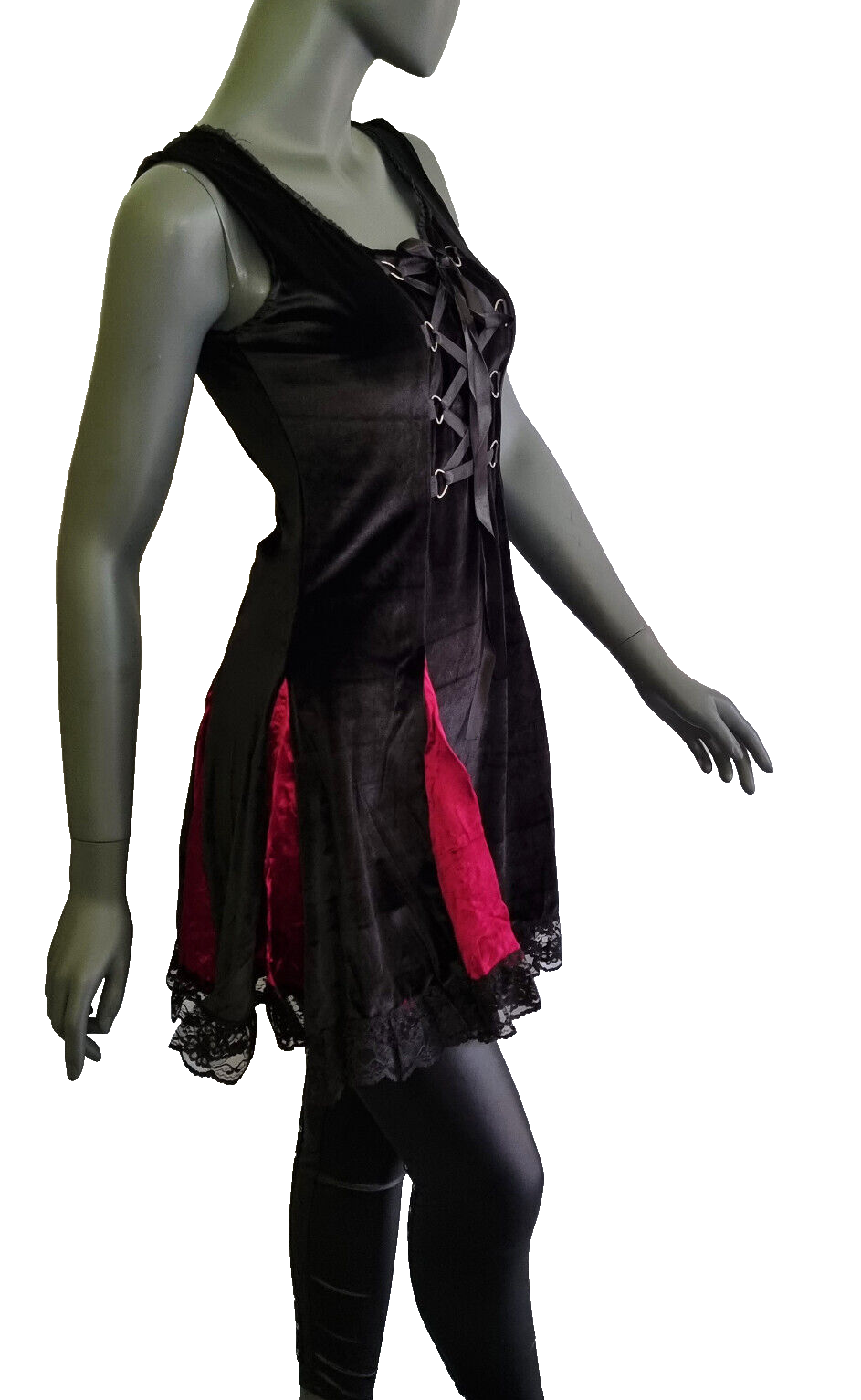 Samtkleid Corsage Gothic Punk Schnürung Medieval schwarz rot Gr.34-38