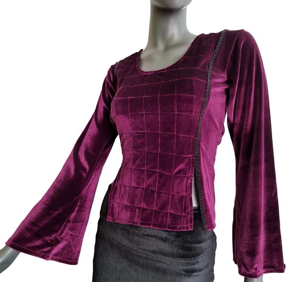 Samtshirt bordeau Longsleeve Gothic Mittelalter Witch Gr. 34/36 kleine 38