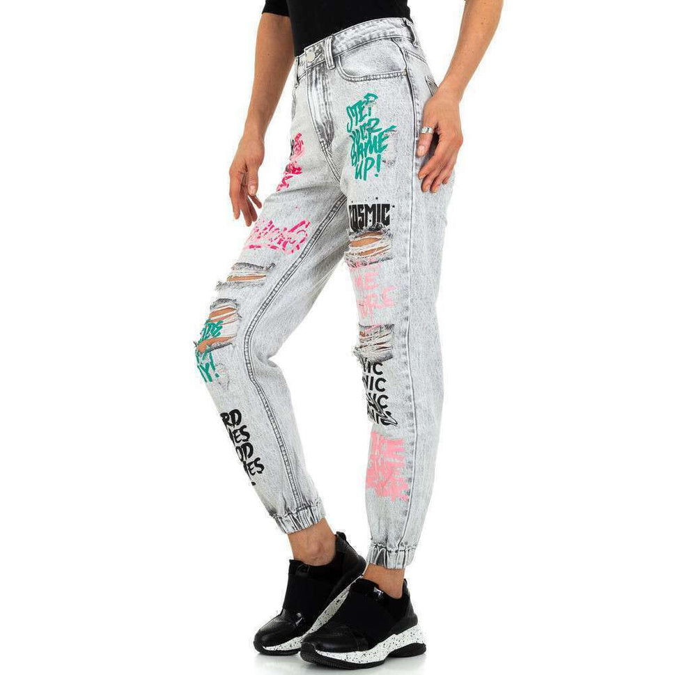 Redial Boyfriend Graffiti Print used Jeans Shoppbündchen Baggyjeans Gr.36
