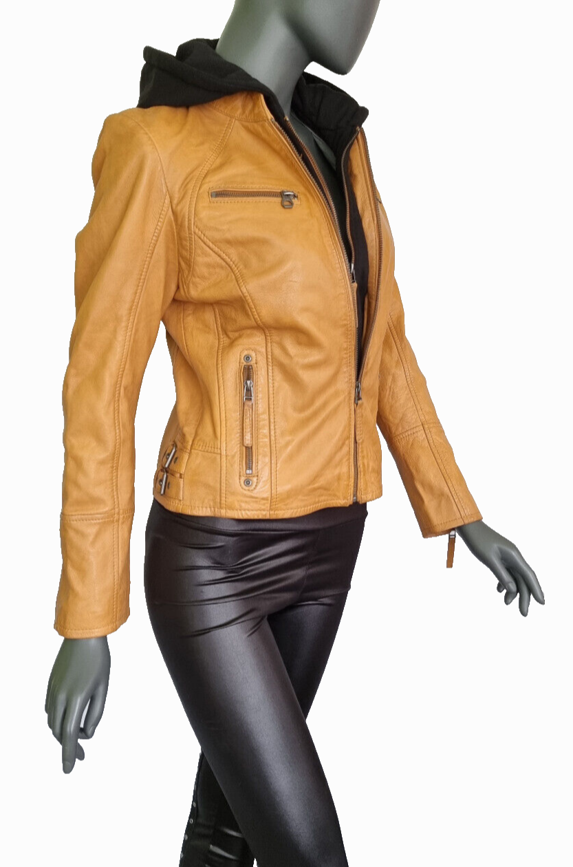 Gipsy Lederjacke mit Sweat Hoodie Bikerjacke karamell Gr. XXL/40-42