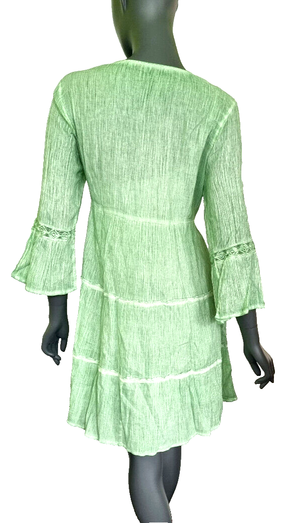 Tunikakleid grün Kreppkleid oil dyed Ibiza Boho Spitze Gr.38