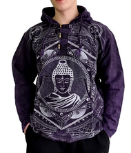 Buddha Herren Hemd-Shirt Nepal Ethno Hoodie Nepal Knebelverschluss Gr. L/XL