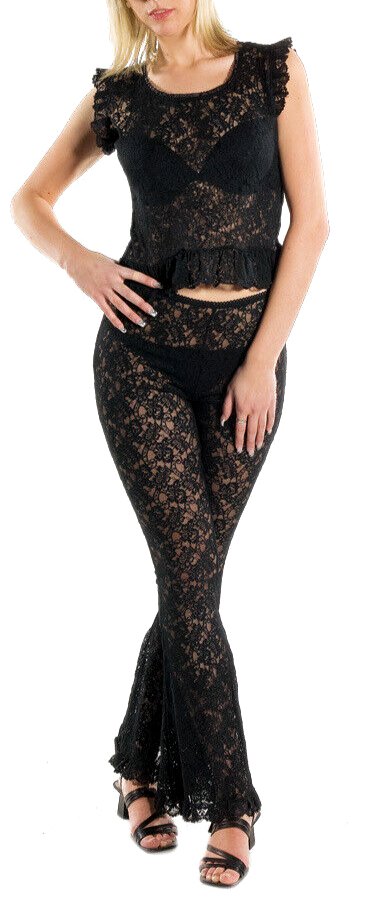 Bäres Spitzenleggings Bootcut Netz Gothic Punk Spitze schwarz Gr.38-42