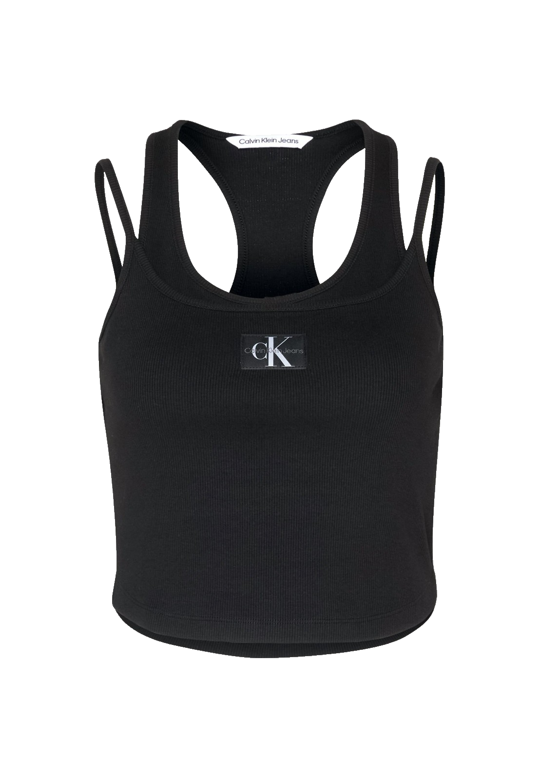 Calvin Klein Badge Rib double Layer Top crop black Gr.XXL 42-44