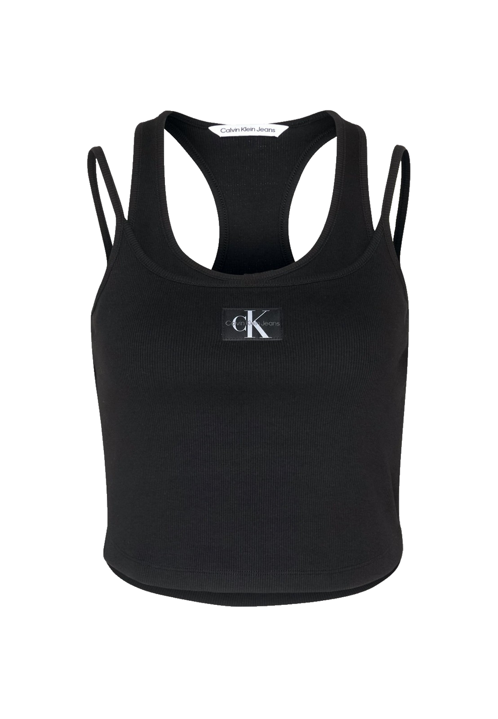 Calvin Klein Badge Rib double Layer Top crop black Gr.XXL 42-44