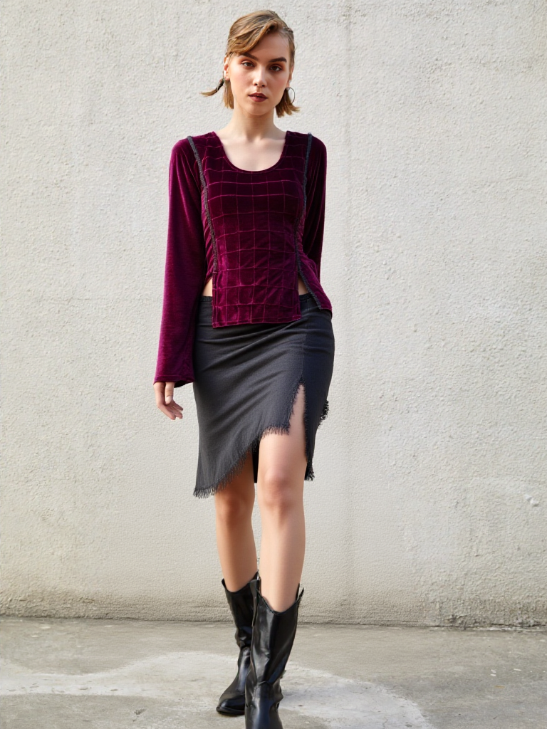 Samtshirt bordeaux Longsleeve Gothic Mittelalter Witch Pixie Gr. 38/40