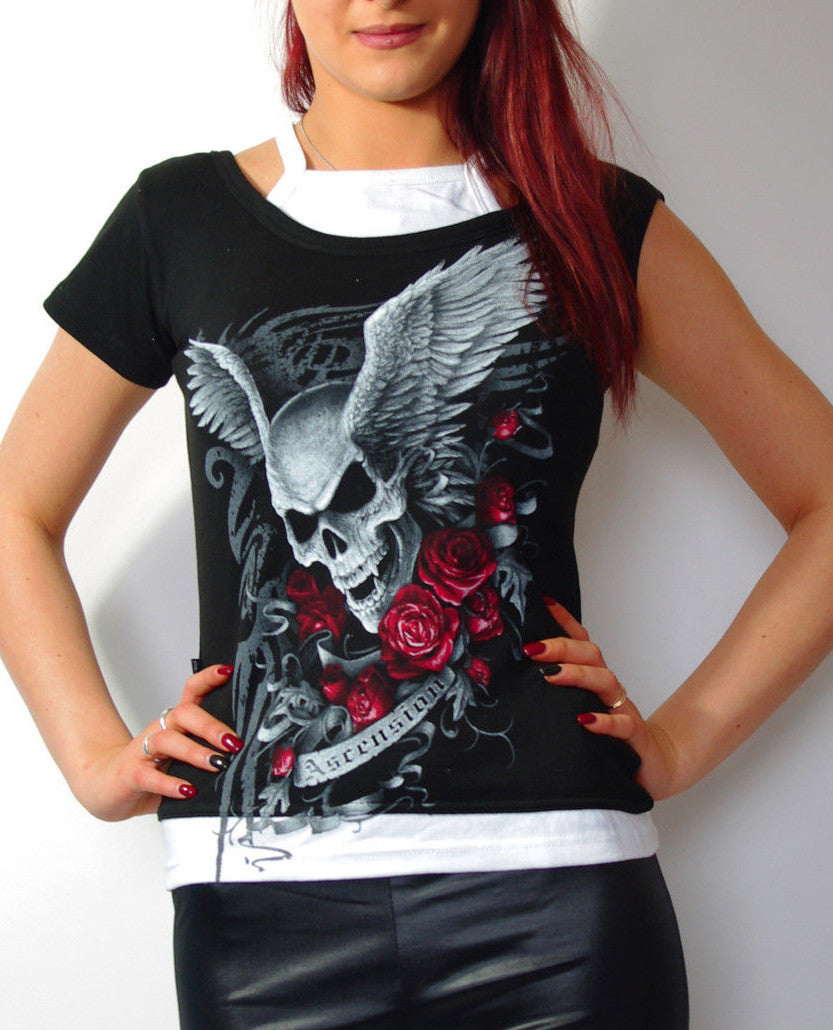 Double Look Skull Wings  Shirt Gr.34-38